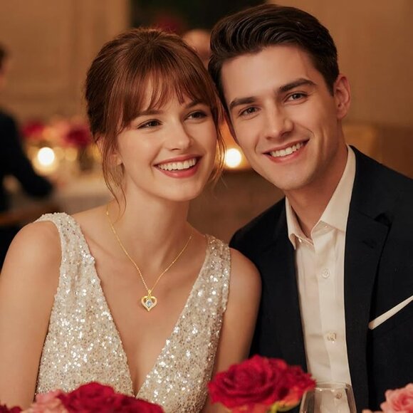 18K Gold Plated Moissanite R Initial Heart Necklace Sterling Silver NWT - Picture 6 of 7